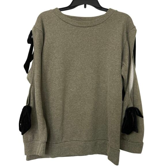 POL Green With Velvet Bows Embroidered Floral Quirky Unique Sweatshirt Large - Picture 2 of 13